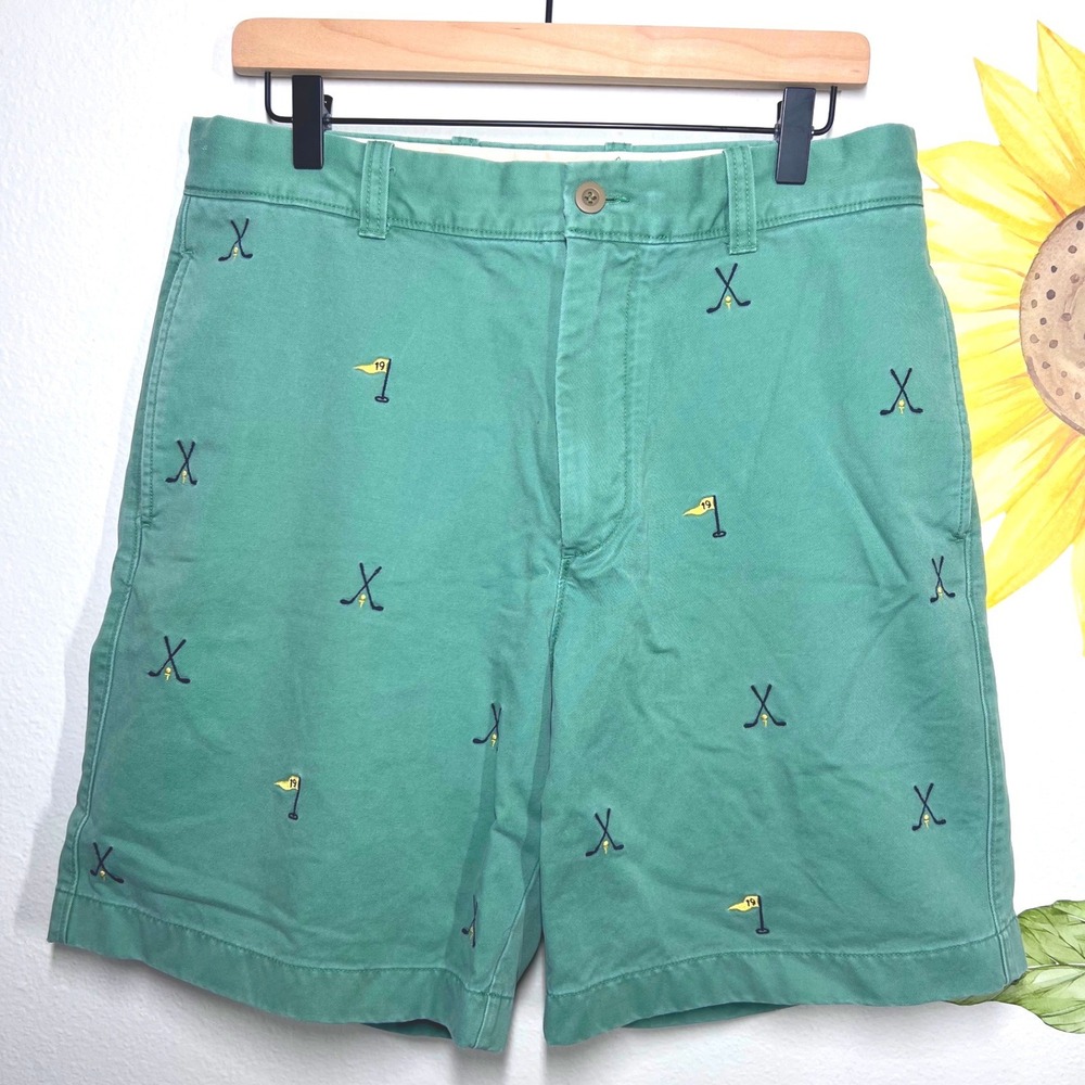 J.Crew Mens‎ Green Golf Embroidered Chino Shorts Size 33 Cotton Preppy 19th Hole